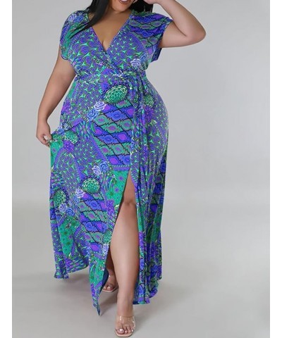 Women's Sexy Plus Size Ruffle Halter Neck Floral Print Split Beach Party Maxi Dress Boho Blue $30.73 Dresses