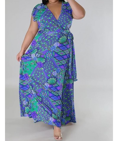 Women's Sexy Plus Size Ruffle Halter Neck Floral Print Split Beach Party Maxi Dress Boho Blue $30.73 Dresses