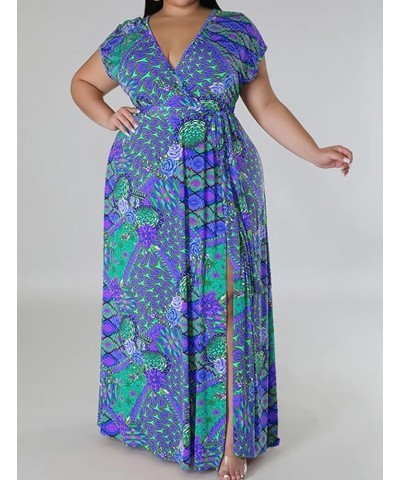 Women's Sexy Plus Size Ruffle Halter Neck Floral Print Split Beach Party Maxi Dress Boho Blue $30.73 Dresses