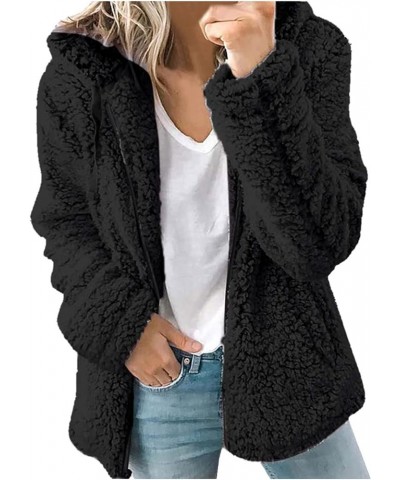 Winter Coats for Women Faux Fur Shaggy Fleece Cardigan Tops Zip Up Fluffy Sherpa Teddy Hoodies Jackets Black 2 $7.48 Coats