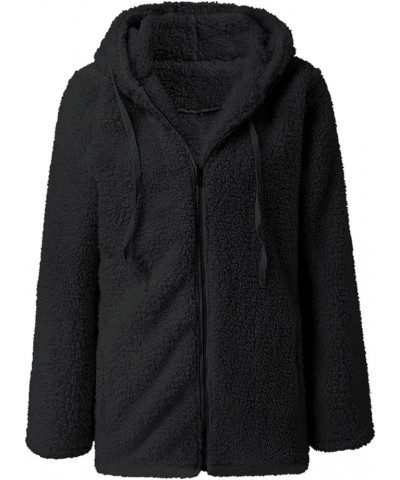 Winter Coats for Women Faux Fur Shaggy Fleece Cardigan Tops Zip Up Fluffy Sherpa Teddy Hoodies Jackets Black 2 $7.48 Coats