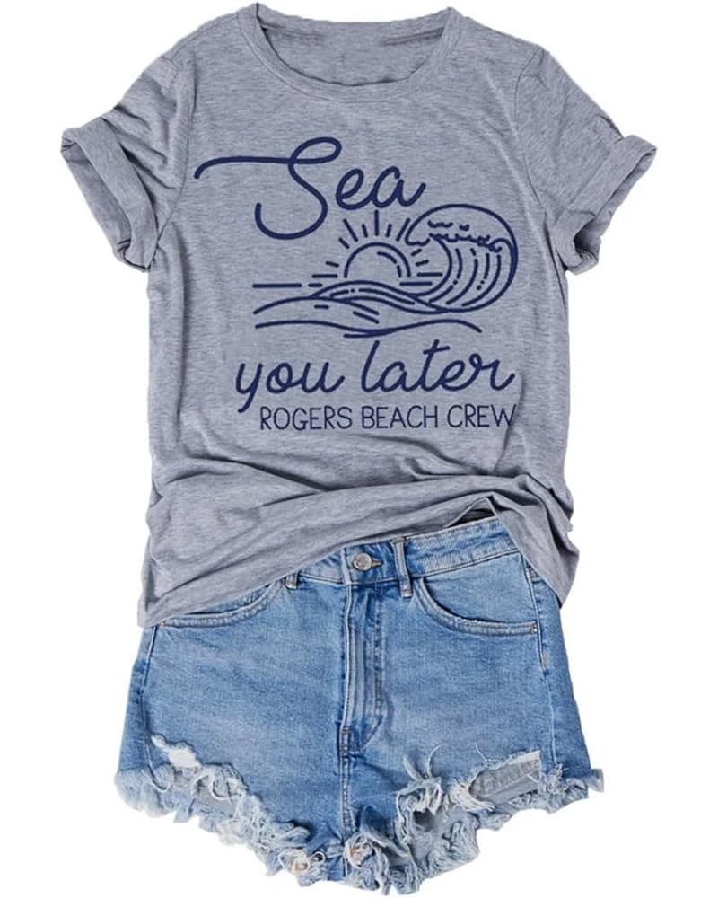 Women's Summer Beach Vacation T Shirt Round Neck Short Sleeve Casual Fashion Graphic Printed Tees Tops Light Grey $9.50 T-Shirts