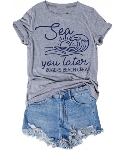 Women's Summer Beach Vacation T Shirt Round Neck Short Sleeve Casual Fashion Graphic Printed Tees Tops Light Grey $9.50 T-Shirts