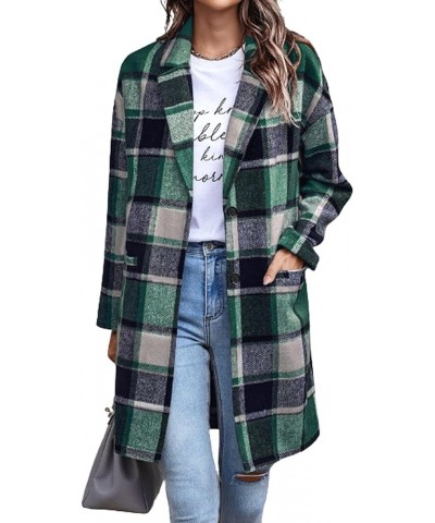 Women 2023 Plaid Jacket Mid Length Trench Coat Fall Wool Pea Coat with Pockets Ydl6 $25.49 Coats