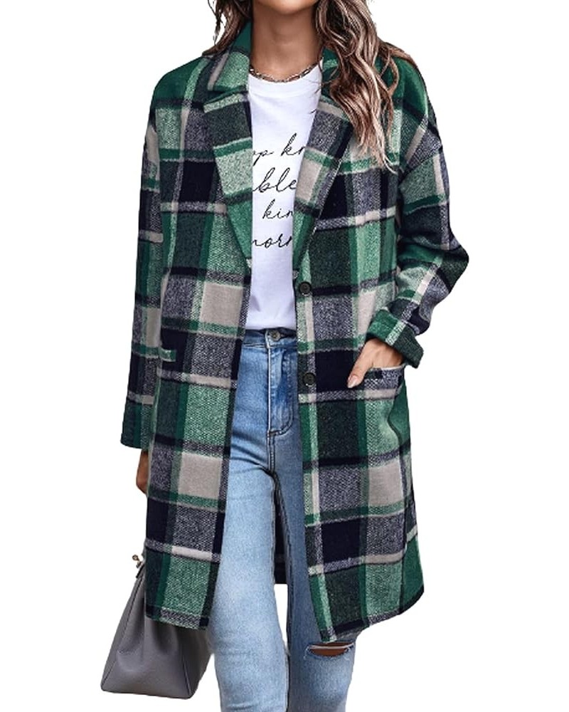 Women 2023 Plaid Jacket Mid Length Trench Coat Fall Wool Pea Coat with Pockets Ydl6 $25.49 Coats