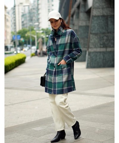 Women 2023 Plaid Jacket Mid Length Trench Coat Fall Wool Pea Coat with Pockets Ydl6 $25.49 Coats