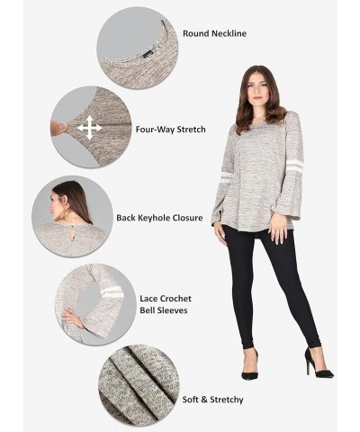 Women's Button Back Keyhole Tunic, Loose Casual Stretchable Pullover Grey With White Lace/Burgundy $21.99 Tops