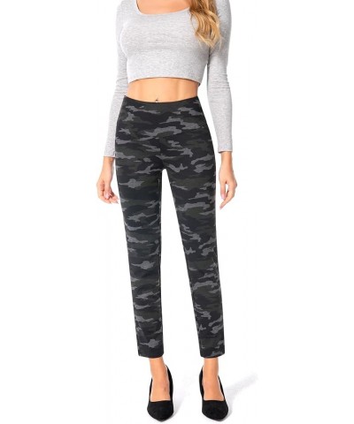 Women's Business Causal Slim Ponte Pull On Ankle Pants Olive Grey Black Camouflage $15.17 Pants