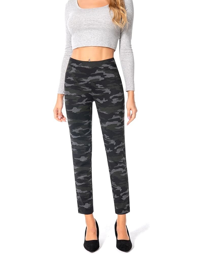 Women's Business Causal Slim Ponte Pull On Ankle Pants Olive Grey Black Camouflage $15.17 Pants