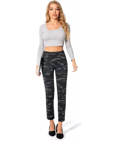 Women's Business Causal Slim Ponte Pull On Ankle Pants Olive Grey Black Camouflage $15.17 Pants