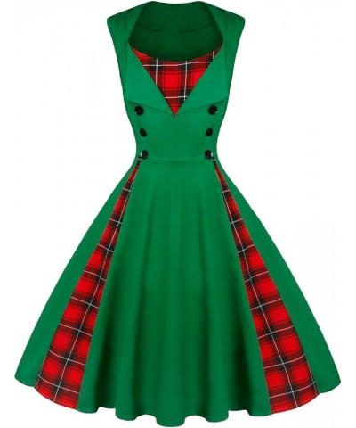 Women's Polka Dot Retro Vintage Style Cocktail Party Swing Dress Green/Plaid $26.31 Dresses