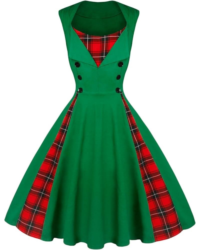 Women's Polka Dot Retro Vintage Style Cocktail Party Swing Dress Green/Plaid $26.31 Dresses