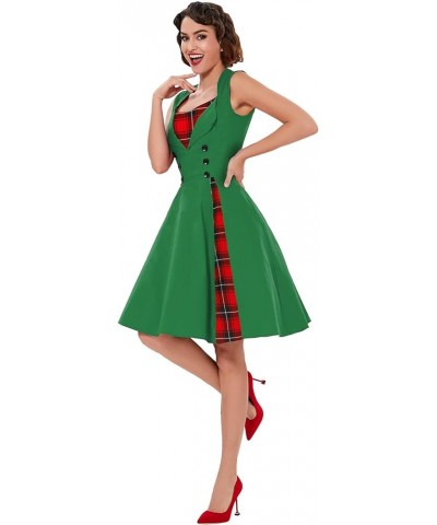 Women's Polka Dot Retro Vintage Style Cocktail Party Swing Dress Green/Plaid $26.31 Dresses