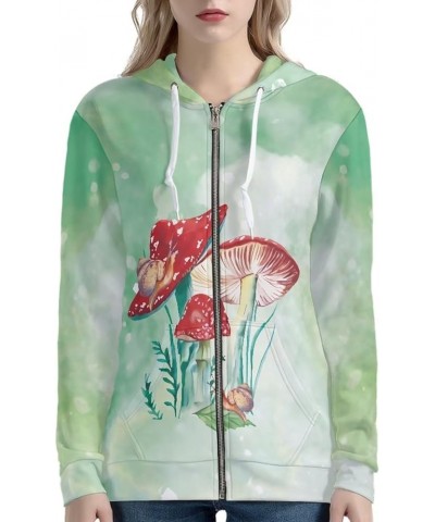 Novelty Print Hoodie with Pocket for Women Long Sleeve Fall Oversized Sweatshirts Casual Hooded Jacket Mushroom Snail Green $...