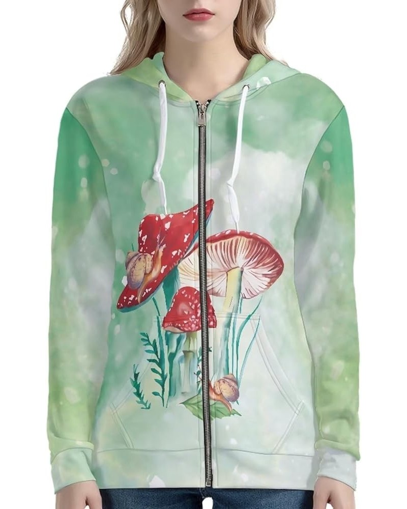 Novelty Print Hoodie with Pocket for Women Long Sleeve Fall Oversized Sweatshirts Casual Hooded Jacket Mushroom Snail Green $...