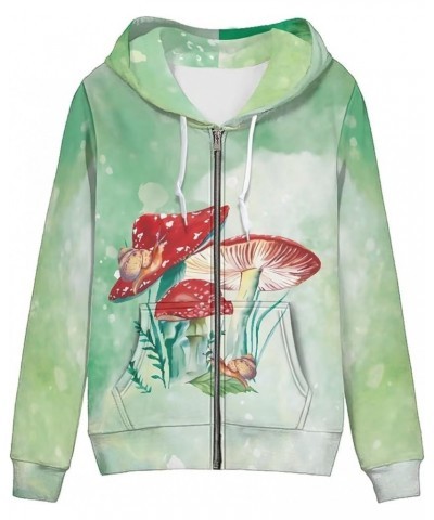 Novelty Print Hoodie with Pocket for Women Long Sleeve Fall Oversized Sweatshirts Casual Hooded Jacket Mushroom Snail Green $...