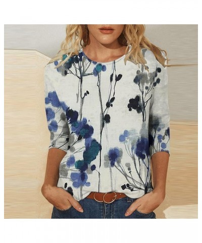 Plus Size Vintage Printed Shirts 3/4 Sleeve Tops for Women Casual Retro Loose Tees Fall Camping Play Clothes U2-blue $6.71 Tanks