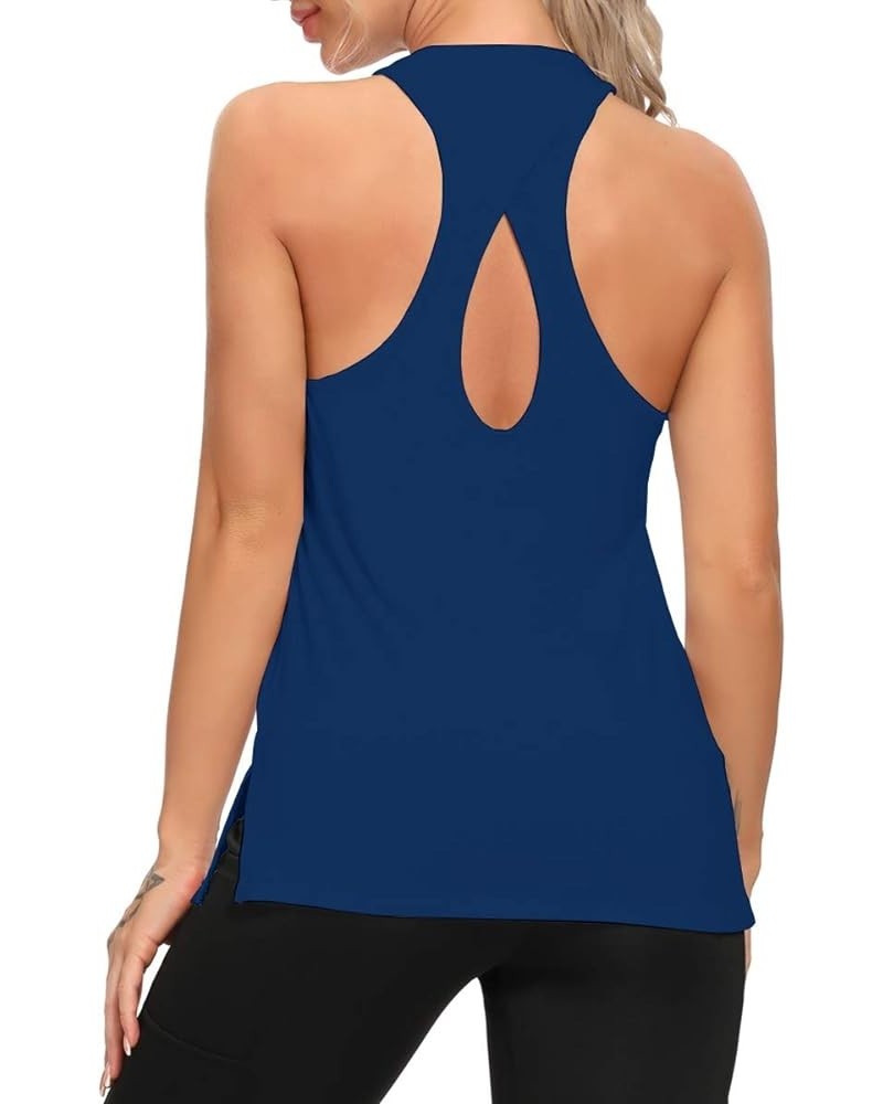 Women Racerback Tank Tops Yoga Workout Clothes Keyhole Muscle Shirt Gym Sports Tanks Blue $9.51 Activewear