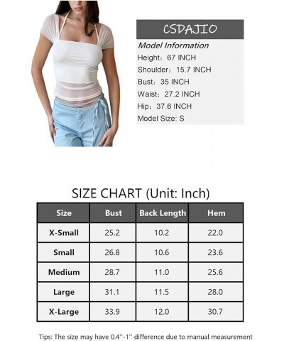 Sheer Mesh Short Sleeve Crop Top Square Neck Cropped T Shirt Cute Tops for Women Trendy White $10.43 T-Shirts