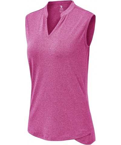 Women's Sleeveless Golf Polo Shirts V-Neck Collarless Tennis Athletic T-Shirts Quick Dry Dark Rose $16.81 Shirts