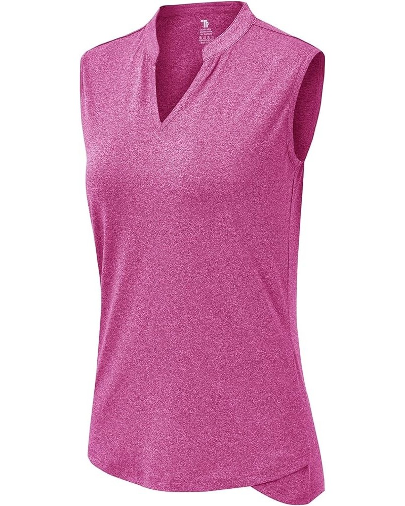 Women's Sleeveless Golf Polo Shirts V-Neck Collarless Tennis Athletic T-Shirts Quick Dry Dark Rose $16.81 Shirts