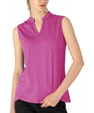 Women's Sleeveless Golf Polo Shirts V-Neck Collarless Tennis Athletic T-Shirts Quick Dry Dark Rose $16.81 Shirts