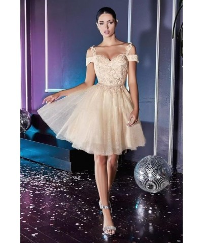 Sparkly Homecoming Dresses Lace Appliques Cold Shoulder Short Flower Tulle Prom Party Gowns Wisteria $35.74 Dresses