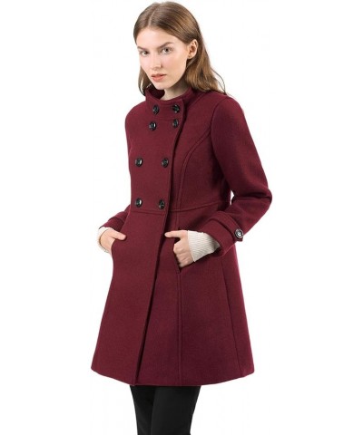 Women's Stand Collar Double Breasted Slant Pockets Trendy Outwear Winter Coat Burgundy $37.35 Coats