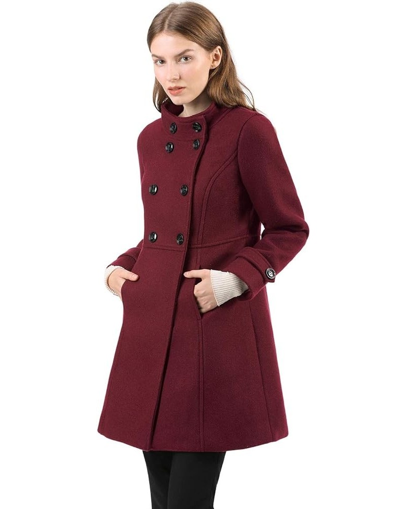 Women's Stand Collar Double Breasted Slant Pockets Trendy Outwear Winter Coat Burgundy $37.35 Coats