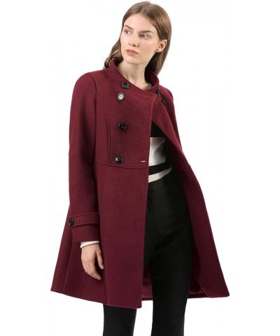 Women's Stand Collar Double Breasted Slant Pockets Trendy Outwear Winter Coat Burgundy $37.35 Coats