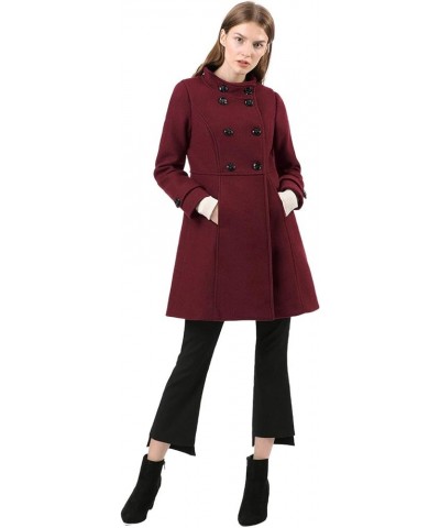 Women's Stand Collar Double Breasted Slant Pockets Trendy Outwear Winter Coat Burgundy $37.35 Coats