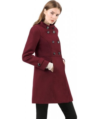 Women's Stand Collar Double Breasted Slant Pockets Trendy Outwear Winter Coat Burgundy $37.35 Coats