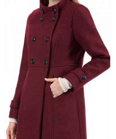 Women's Stand Collar Double Breasted Slant Pockets Trendy Outwear Winter Coat Burgundy $37.35 Coats