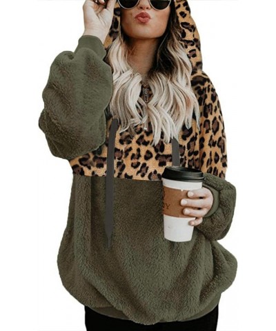 Women Casual Double Fuzzy Sweatshirt Faux Fleece Zip Pullover Hoodies Coat Outwear S-XXL C-leopard/Army Green $23.00 Hoodies ...