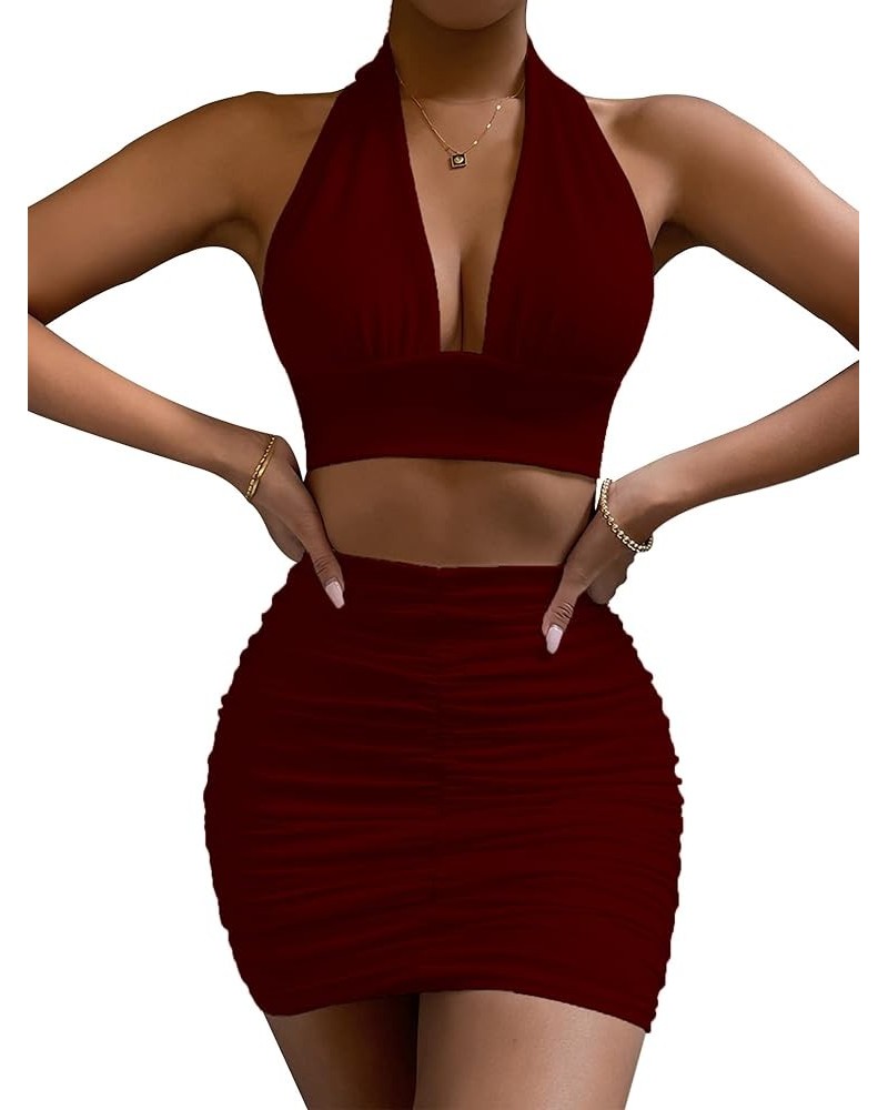 Women’s Sexy Club Night Dress Party Ruched Dresses 22069 Red $18.54 Dresses