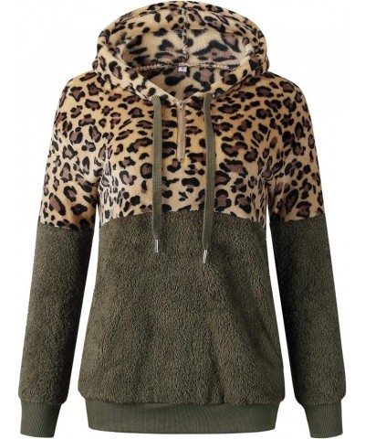 Women Casual Double Fuzzy Sweatshirt Faux Fleece Zip Pullover Hoodies Coat Outwear S-XXL C-leopard/Army Green $23.00 Hoodies ...