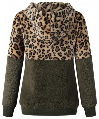 Women Casual Double Fuzzy Sweatshirt Faux Fleece Zip Pullover Hoodies Coat Outwear S-XXL C-leopard/Army Green $23.00 Hoodies ...