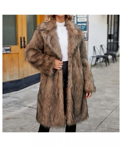 Womens Fluffy Faux fur Jacket Winter Shaggy Warm Coat Oversize Fuzzy Long Outerwear Casual Solid Color Overcoat Coffee $18.00...