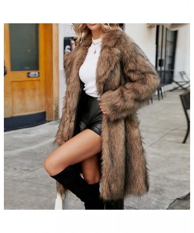 Womens Fluffy Faux fur Jacket Winter Shaggy Warm Coat Oversize Fuzzy Long Outerwear Casual Solid Color Overcoat Coffee $18.00...