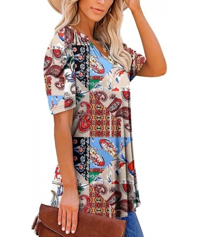 Womens Ruffle Sleeve Summer Tunic Tops V Neck Loose Fit Short Sleeve T Shirts A-ruffle Sleeve Rice Cashew Nuts $16.00 Tops