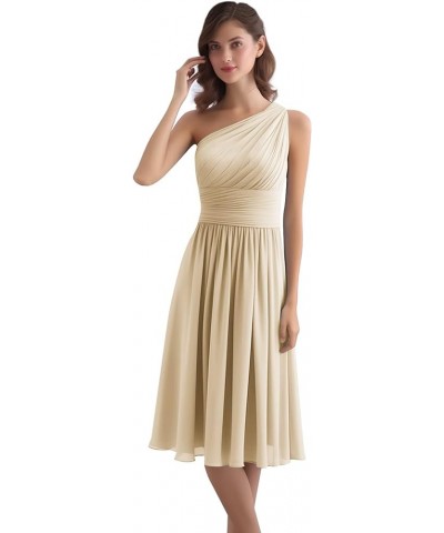 Women's One Shoulder Bridesmaid Dresses Short Chiffon Pleated Formal Evening Gown Champagne $32.20 Dresses