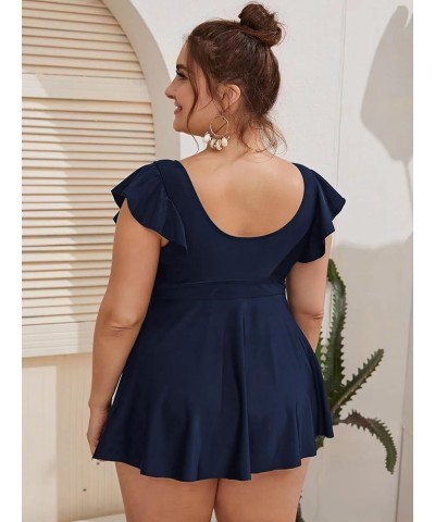 Women's Plus Size Tankini Swimsuit Ruffle Sleeve Two Piece Bathing Suit Navy Blue $25.51 Swimsuits