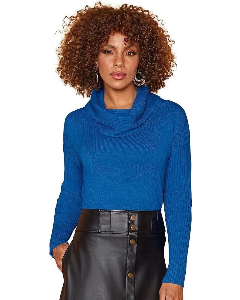 Ribbed Cowl Neck Sweater Sapphire $20.43 Sweaters