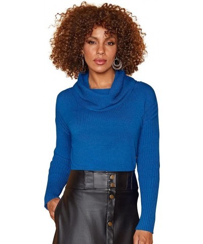 Ribbed Cowl Neck Sweater Sapphire $20.43 Sweaters