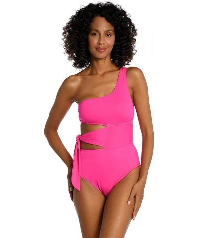 Women's Standard Island Goddess Cutout Shoulder One Piece Swimsuit Pop Pink $27.07 Swimsuits