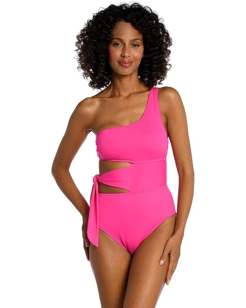 Women's Standard Island Goddess Cutout Shoulder One Piece Swimsuit Pop Pink $27.07 Swimsuits