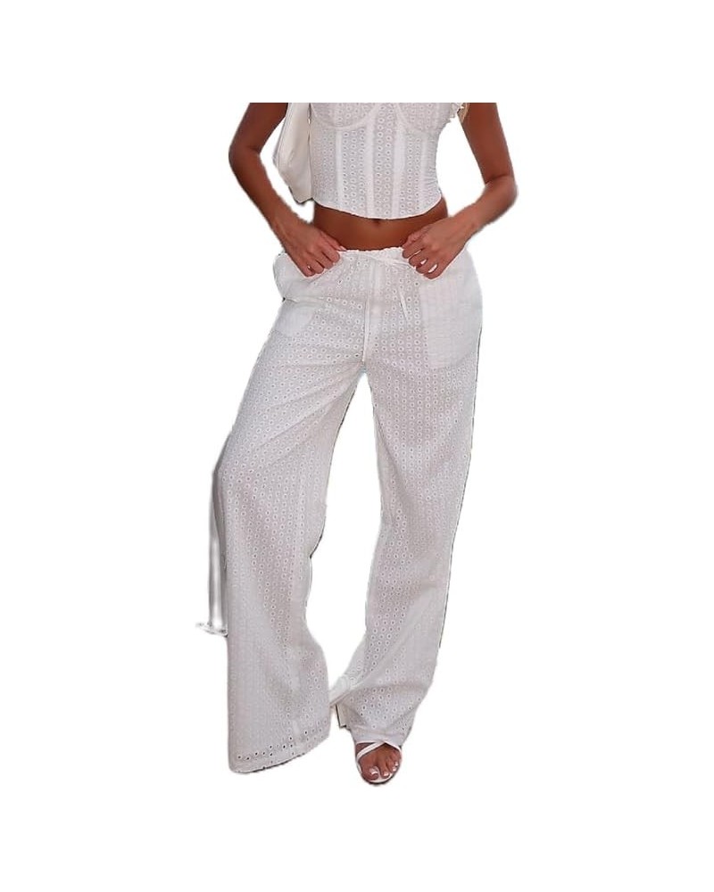 Women Y2k Stripes Lounge Pants Elastic Waist Straight Leg Trousers Casual Loose Fit Bottoms Going Out Pants H-white Eleven $8...