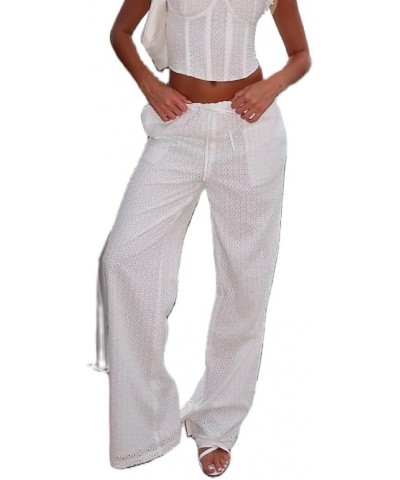 Women Y2k Stripes Lounge Pants Elastic Waist Straight Leg Trousers Casual Loose Fit Bottoms Going Out Pants H-white Eleven $8...