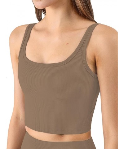 Women's Seamless Sports Bra Workout Crop Top Tank Tops for Women Long Lined Sports Bra Ribbed Crop Top Fitness Cacao Brown $1...