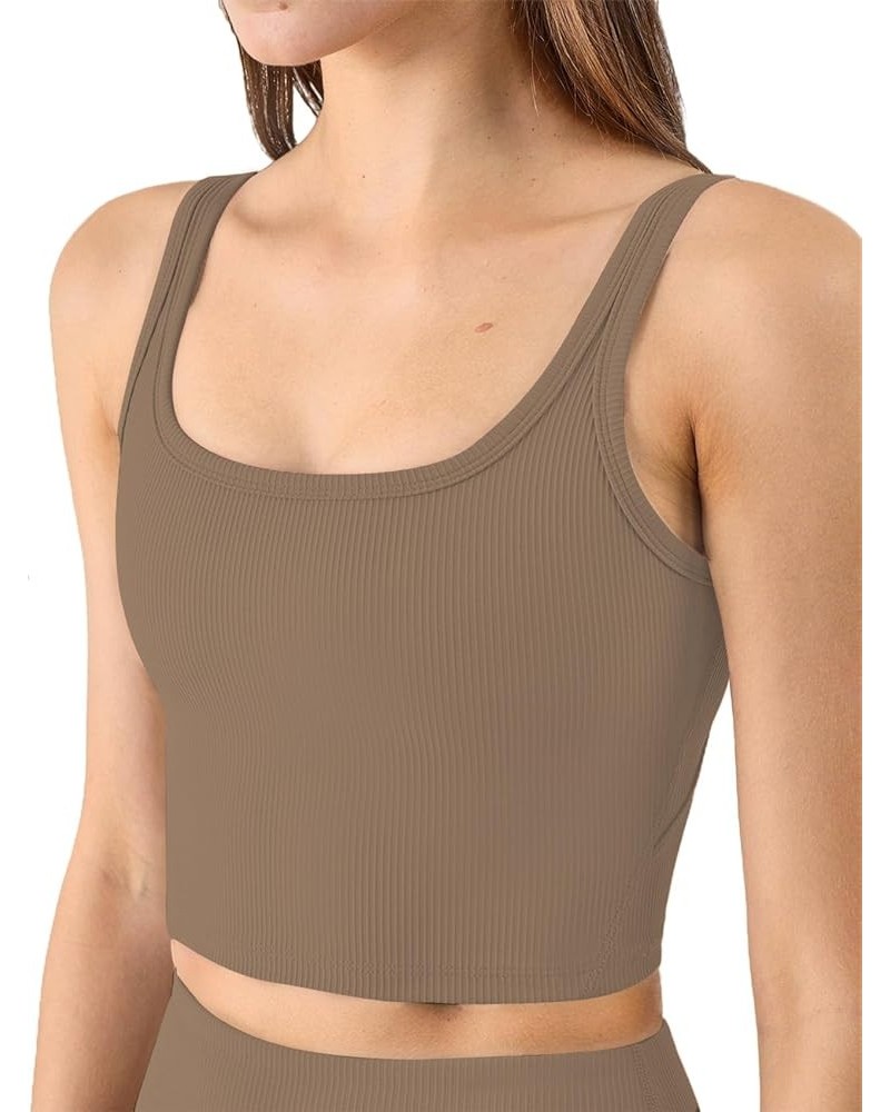 Women's Seamless Sports Bra Workout Crop Top Tank Tops for Women Long Lined Sports Bra Ribbed Crop Top Fitness Cacao Brown $1...